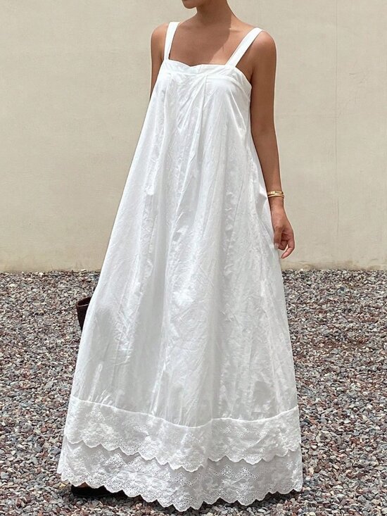 MODA ME COUTURE Dresses & Skirts - White Casual Women's Embroidery Detail Hem Maxi Dress
